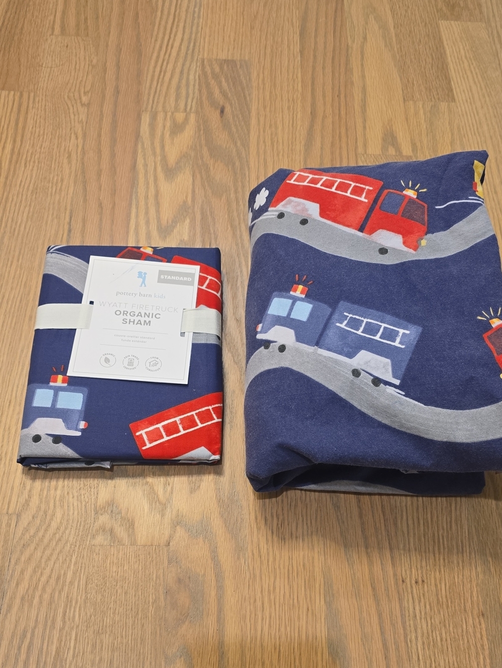 Pottery Barn Organic Wyatt Firetruck Twin Duvet & NWT Standard Sham